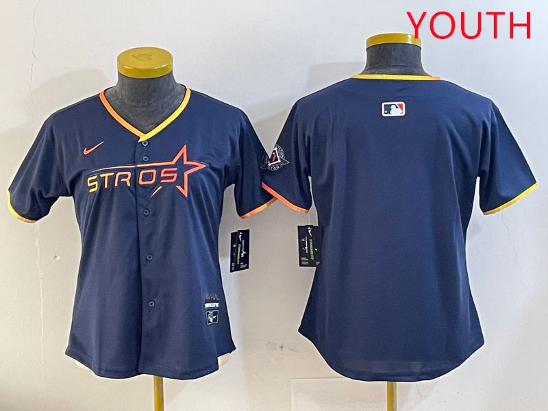 Youth Houston Astros Blank Drak Blue Three generations Joint Name 2025 Nike MLB Jersey style 1